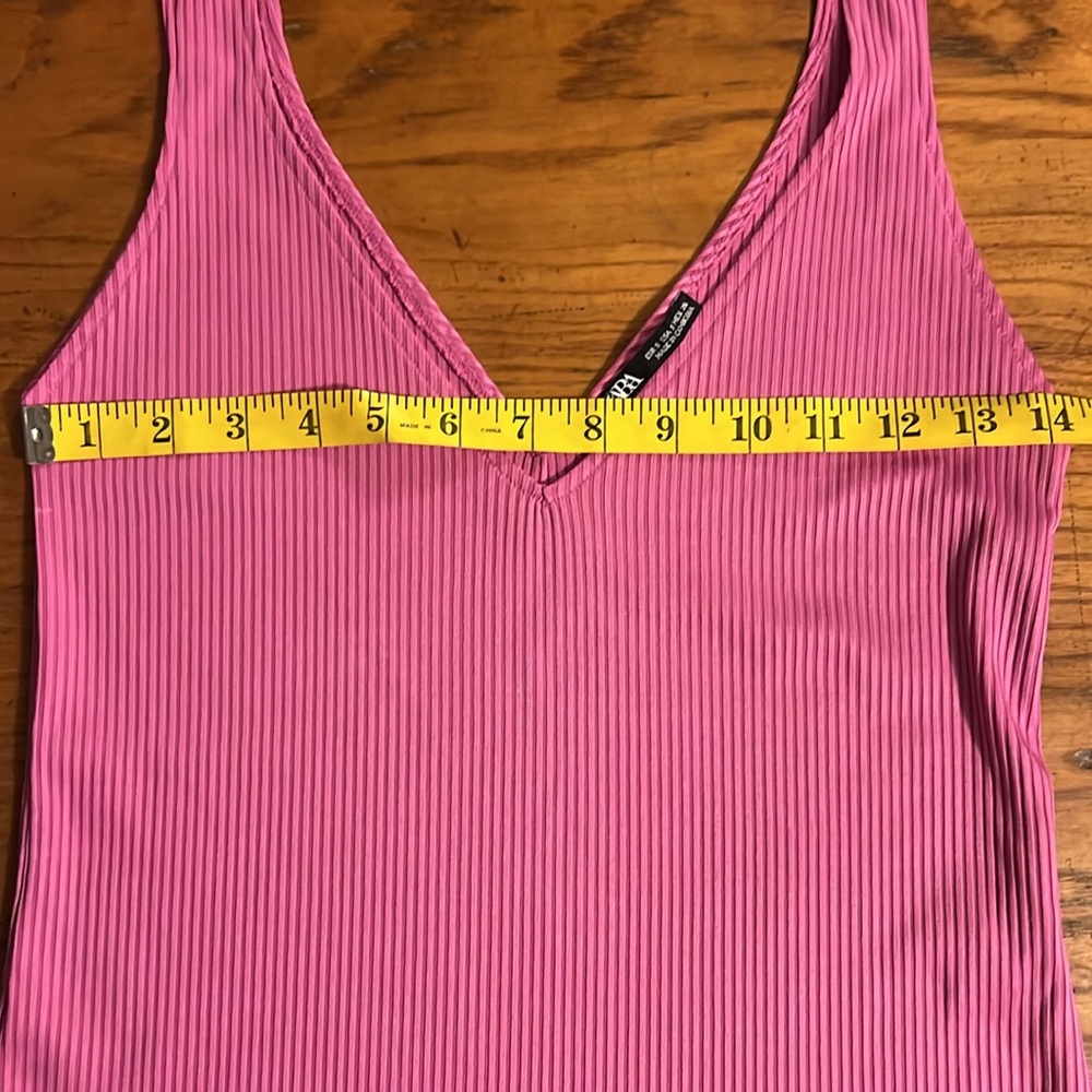 Zara Pink Ribbed Deep V-Neck Tank - Picture 3 of 5